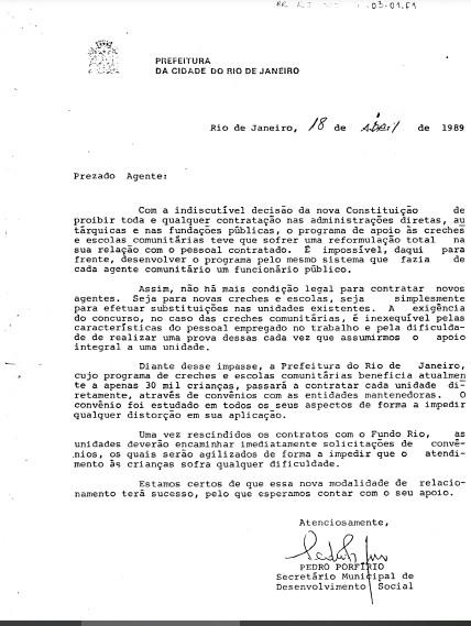 Carta comunicando nova jurisdição baseado na Constituição Federal de 1988