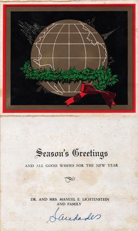 Cartão de boas festas enviado por Dr. e Mrs. Manuel E. Lichtenstein e família